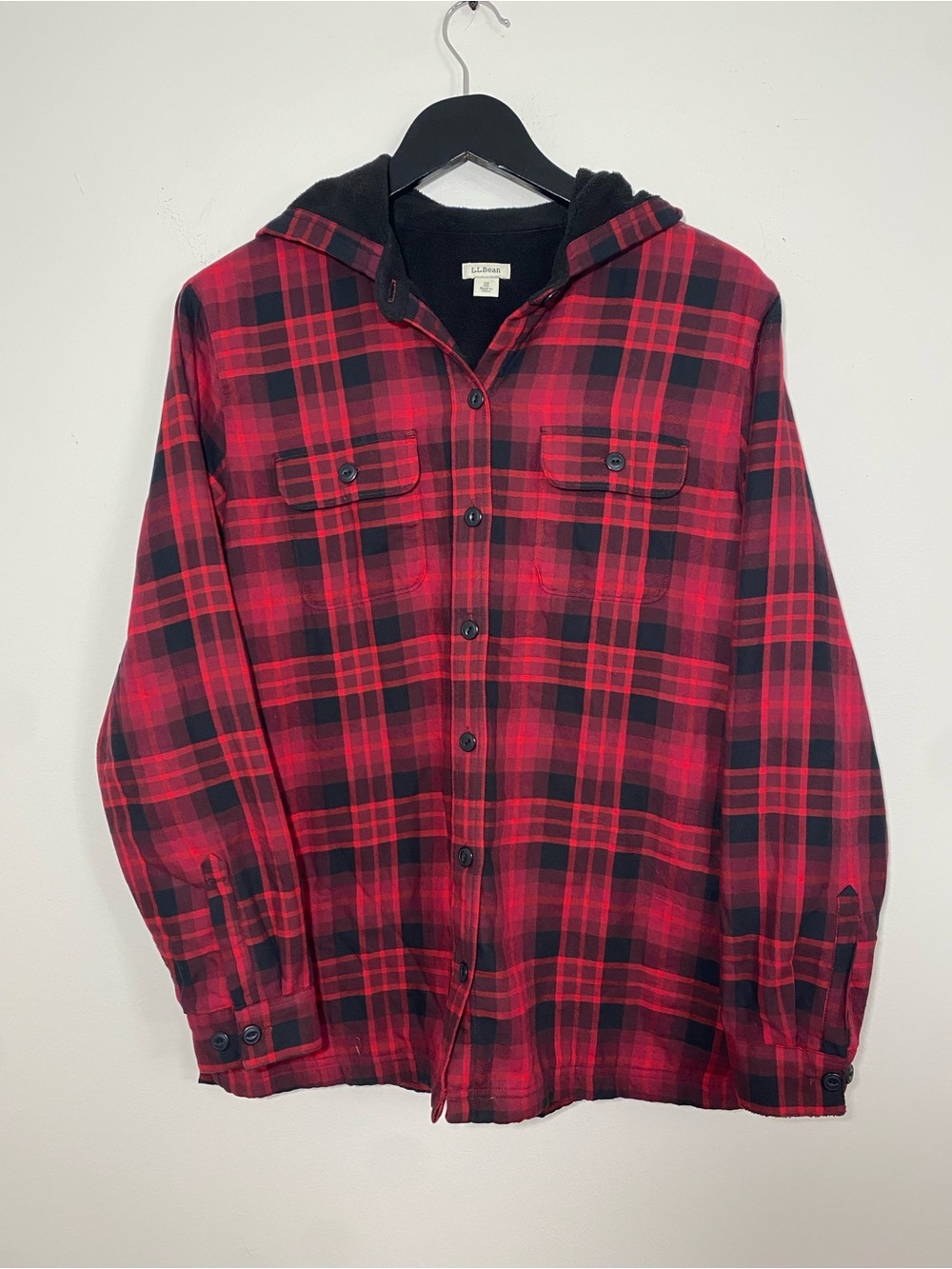 L.L. Bean Fleece lined Scotch Plaid Flannel Hoodie Medium